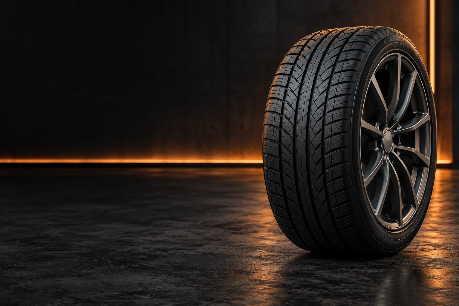 Illustrative studio image of tire tread and a graphite wheel
